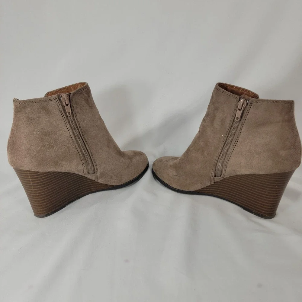 Soda Wedge Bootie Women 7 Tan Faux Suede Ankle Boots Fall Fairy Grunge Boho Chic